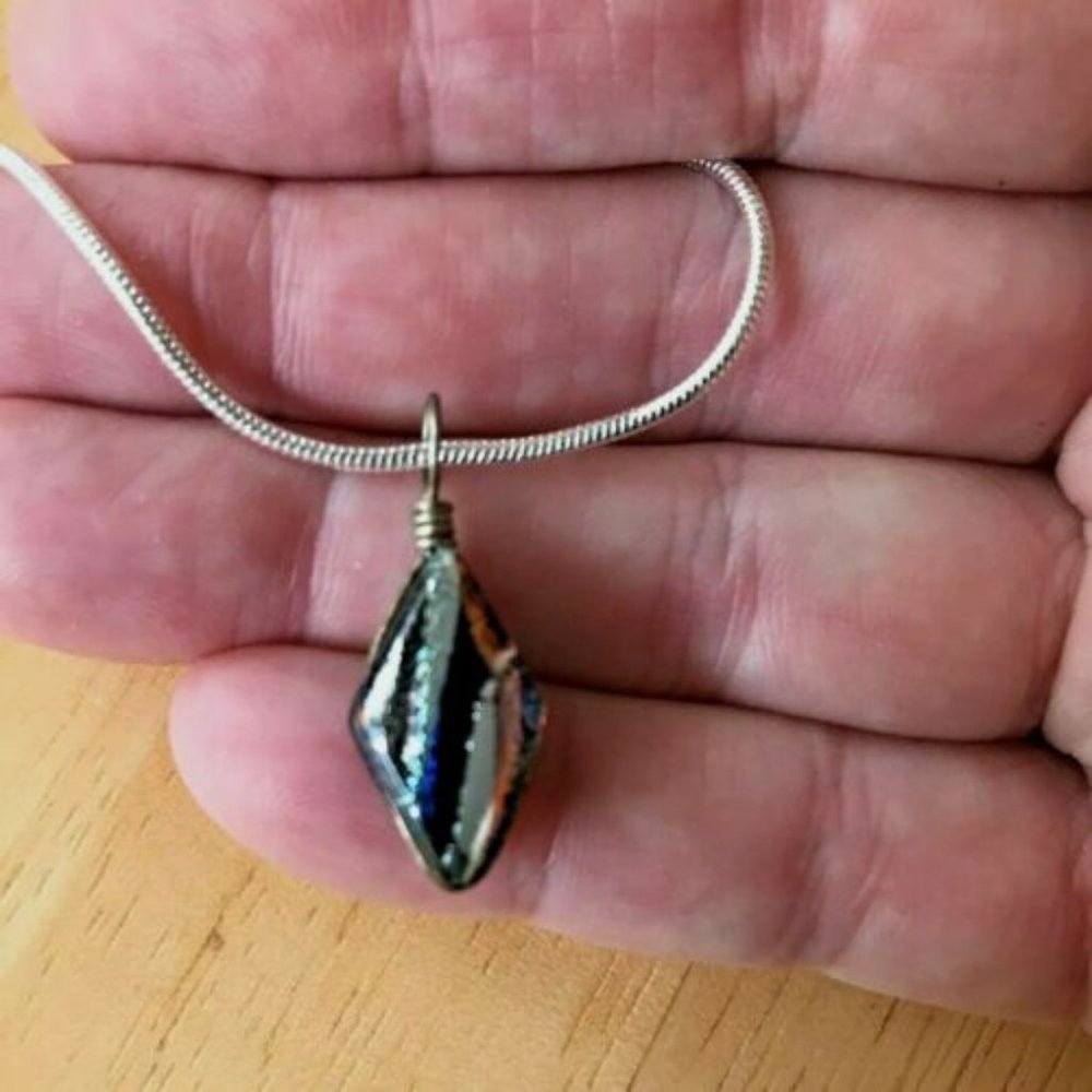 Dichoric Glass Pendant 16 inch chain Handmade